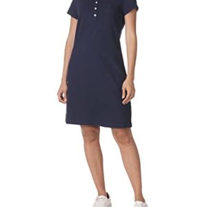 Nautica Women's Easy Classic Short Sleeve Stretch Cotton Polo Dress Casual, Navy Seas, L
