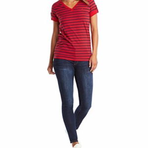 Nautica Women's Easy Comfort V-Neck Striped Supersoft Stretch Cotton T-Shirt Red, Medium