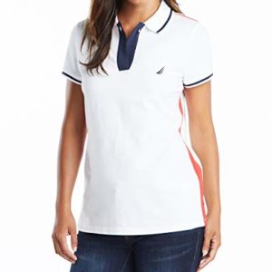 Nautica Women's Toggle Accent Short Sleeve Soft Stretch Cotton Polo Shirt, Bright White, XX-Large