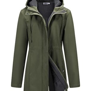 Outdoor Ventures Softshell Jacket Ladies Rain Jacket Functional Lightweight Rain Coat Windbreaker Waterproof Hiking Jacket Breathable Outdoor Jacket with Hood for Spring Fall Winte Olive Green 2XL
