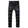 QIMYUM Mens Ripped Jeans, Distressed Destroyed Slim Fit Straight Leg Denim Pants, Black040, 34