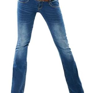 RED SEVENTY Women's Stretch Denim Skinny Boot Cut Jeans Pants Blue Faded with Belt UK 6-14 (12, Blue WT366)