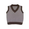 Sdencin Women Houndstooth Pattern Knit Sweater Vest Sleeveless Loose V-Neck 90s Waistcoat Pullover Knitwear Top, Brown, Medium