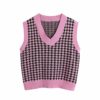 Sdencin Women Houndstooth Pattern Knit Sweater Vest Sleeveless Loose V-Neck 90s Waistcoat Pullover Knitwear Top, Fushia, S