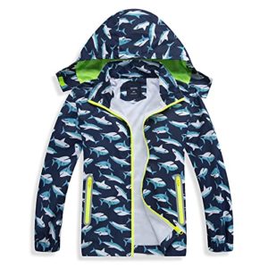 SHIBASHAN Boy Rain Jacket Kids Waterproof,Boys Outdoor Rain Coats,Softshell Jacket Girls' Raincoats(Navy Shark 3T)