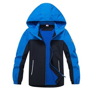 SHIBASHAN Boys Girls Waterproof Jackets, Windbreaker Rain Coats for children, Lightweight Windproof Outdoor Raincoat kids, Blue Navy, 12-14 Years
