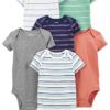 Simple Joys by Carter's Baby Boys' Short-Sleeve Bodysuit, Pack of 6, Grey/Navy/White/Multi Stripe, 0 Months