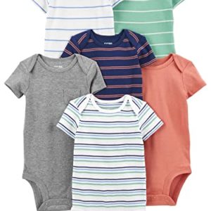 Simple Joys by Carter's Baby Boys' Short-Sleeve Bodysuit, Pack of 6, Grey/Navy/White/Multi Stripe, 0 Months