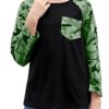 simtuor Girls Patch Pocket Shirt Camo Print Color Block Long Sleeve Tops Crewneck Raglan Casual Tunic Blouses 4-13 Years, Green Black, 10-11 Years