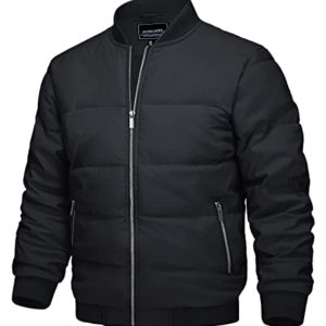 TACVASEN Bomber Jacket Mens Fleece Military Jackets Winter Thermal Padded Jackets Classic Pilot Jacket with Pockets Black