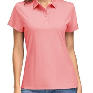 TACVASEN Ladies Polo Shirt Short Sleeve Gym Tops Quick Dry Golf Shirt Breathable Polo Shirts with Buttons Pink,L