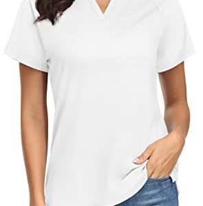 TACVASEN Ladies Polo Shirt Workout Gym Top Short Sleeve Sports Tops Lightweight Swimming Shirts V Neck Tops White,XL