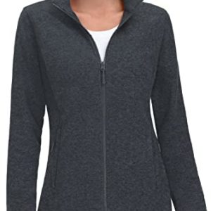 TACVASEN Women Fleece Jackets Full Zip Outdoor Jacket Winter Layers Warm Polar Fleece Sweater Lightweight Work Jacket Zip Pocket Black