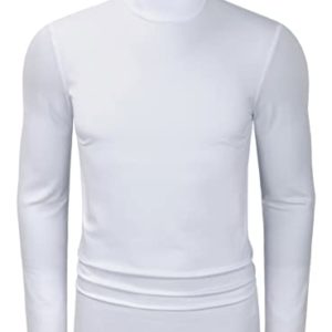 TAPULCO Men Turtleneck Long Sleeve Knitted Pullover Basic Slim Fit Casual Soft Comfy T Shirts, Mockneck - White, S