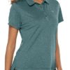 TBMPOY Women's Golf Polo T Shirts Lightweight Moisture Wicking Short Sleeve Shirt Quick Dry 4-Button, B12-blue Green, XS