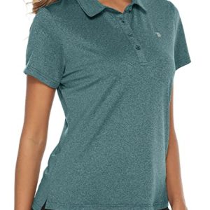 TBMPOY Women's Golf Polo T Shirts Lightweight Moisture Wicking Short Sleeve Shirt Quick Dry 4-Button, B12-blue Green, XS