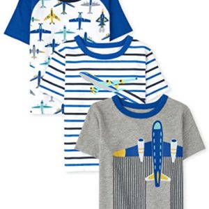 The Children's Place Baby Boys Toddler Basic Short Sleeve Shirt Mulitpacks, Plane Graphic-3 Pack, 5 Years (Pack of 3)