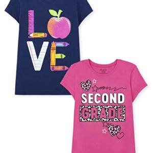 The Children's Place Girls Short Sleeve Graphic T-Shirt 2-Pack, Second Grade/School Supplies, Small