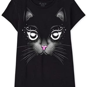 The Children's Place Girls' Short Sleeve Graphic T-Shirt, CAT FACE, XSmall (4)