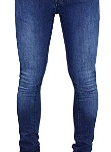 True Face Mens Jeans Skinny Denim Pants Stretch Fit Trouser Zip Fly Elasticated Cotton Bottoms Casual Wear 5 Pockets TF021 34L (34WX34, Dark Mid Wash)
