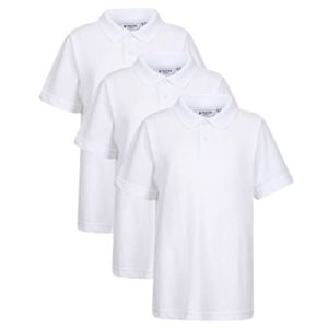 Trutex 3 Pack Plain White Polo Shirts Kids School Uniform Sports PE Kit Activewear Tshirt | Unisex Boys & Girls Standard Fit Short Sleeve | Size Age 9-10 Years, Measurement 25/27" (63-68cm) Chest
