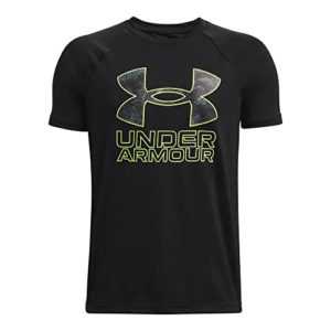 Under Armour Boys' Tech Hybrid Printed Fill Short-Sleeve T-Shirt, (007) Black / / Lime Surge, XL