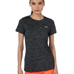 Under Armour Tech Sleeve - Twist, Ladies T Shirt Made of 4-Way Stretch Fabric, Ultralight & Breathable Running Apparel Women, Black / Metallic Silver, M