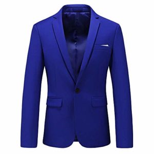 UNINUKOO Men's Jacket Slim Fit Casual Blazer One Button Notched Lapel Turn-Down Collar Suit Jacket Blazer, Royal Blue, Medium