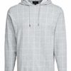 Vince Men's Windowpane Plaid Pull Over Hoodie, Heather Grey/Leche, XX-Large