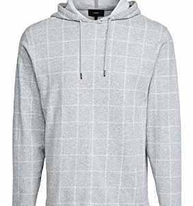 Vince Men's Windowpane Plaid Pull Over Hoodie, Heather Grey/Leche, XX-Large