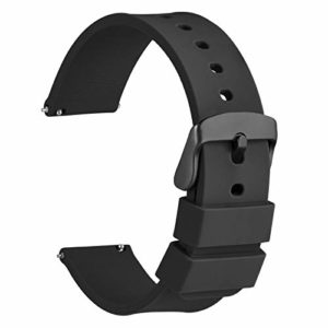 WOCCI 22mm Silicone Watch Strap, Quick Release Rubber Replacement Band with Black Stainless Steel Buckle (Black)