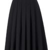 Women's Black Pleated Skirt Long Plus Size Elastic Midi Skater Skirt with Pockets Flared Swing 16 Plus