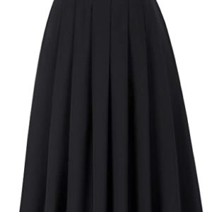 Women's Black Pleated Skirt Long Plus Size Elastic Midi Skater Skirt with Pockets Flared Swing 16 Plus