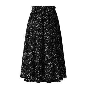 Womens High Waist Polka Dot Pleated Skirt Midi Swing Skirt with Pockets Black M
