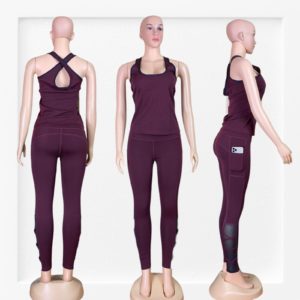 Women's High Waist Yoga Leggings Cross Back Top Gym Clothes Set Fitness Sport