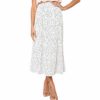 Women’s Vintage High Waist Polka Dot Printed High Elastic Waist Pleated Skirt Midi Swing Skirt with Pocket, White, Small