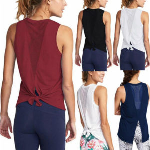 Womens Workout Tops Open Back Athletic Shirts Mesh Muscle GYM Tanks Yoga Clothes