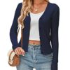 YOESEE Women's Open Front Cardigan Sweater Hollow Out Button Down Casual Knit Sweater Coat, Navy Blue, M