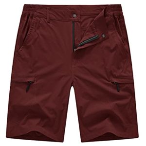 YSENTO Mens Outdoor Cargo Work Shorts Quick Dry Lightweight Hiking Walking Camping Multi-pocket Golf Shorts(Red,36)