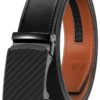 Zitahli Men's Belt,Ratchet Belt Dress with Premium Leather,Slide Belt with Easier Adjustable Automatic Buckle, Carbon Fiber Metal-black-thick Edge, Medium