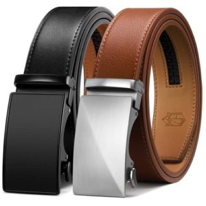 Zitahli Ratchet Belt for Men - Mens belt Leather 2 Packs with 1 3/8" Brown Black Belt in Gift Set Box - Micro Adjustable Belt, Basic Black/Brown, 34" to 48" Waist Adjustable