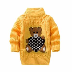 0-10 Years Old Girls Tops, Toddler Kids Baby Girls Solid Cartoon Print Knit Pullover Sweater Crochet Tops, for 1-2 Years Winter Christmas (Yellow)