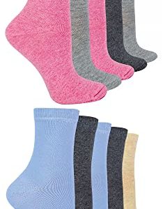 10 Pairs Multipack Ladies Cotton Socks | Sock Snob | Breathable Heel and Toe Socks in Black or Pink (4-8, Pink/Blue)