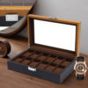 12 Slots Watch Box Retro PU Jewelry Display Case Organizer Gift Box W/ Lock Mens