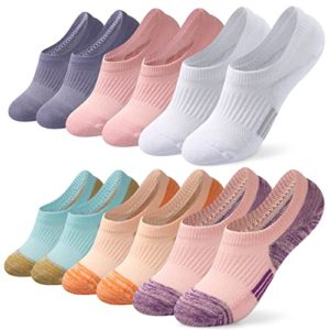 6 Pairs Invisible Ankle Trainer Socks Womens, Multicolor No Show Low Cut Casual Socks, Non Slip Cushioned Socks for Ladies and Girls Sneaker Canvas Shoes 6-8