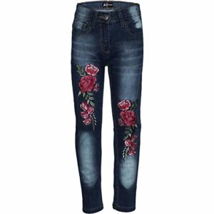 A2Z 4 Kids Girls Rose Embroidery Denim Pants - Girls Jeans JN26 Dark Blue 11-12