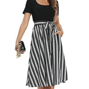 Aeuui Summer Dresses for Women 2023 Short Sleeve Elastic Waist Casual Dresses...