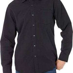 Amazon Essentials Black Regular Fit Long Sleeve Poplin Button Front Shirt 2XL