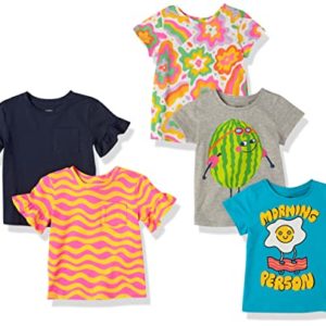 Amazon Essentials Girls' Short-Sleeved T-Shirt Tops (Previously Spotted Zebra), Pack of 5, Multi Colour/Slogan, 9 Years