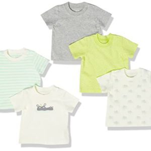 Amazon Essentials Unisex Babies' Short-Sleeve Tee, Pack of 5, Multicolour/Hippo/Stripes/Dots, 3-6 Months